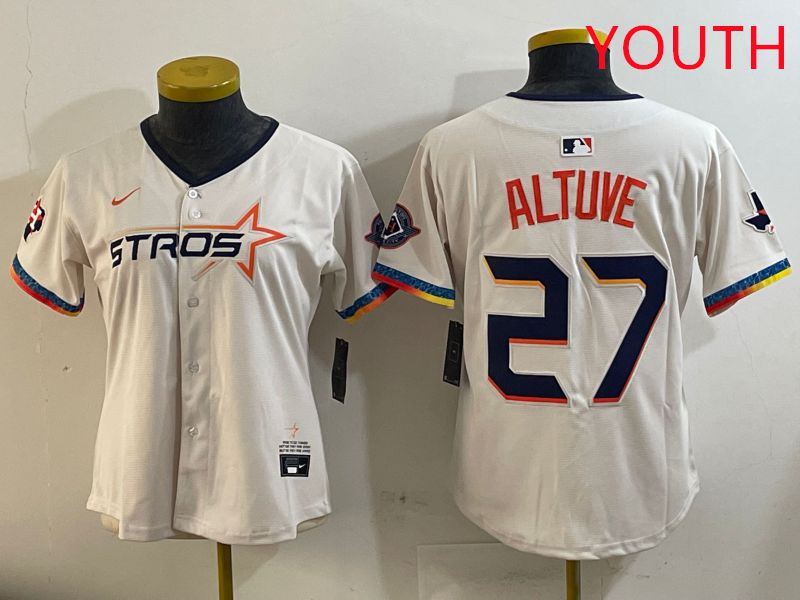 Youth Houston Astros #27 Altuve Cream Fourth generation Joint Name Nike 2025 MLB Jersey style 2->youth mlb jersey->Youth Jersey
